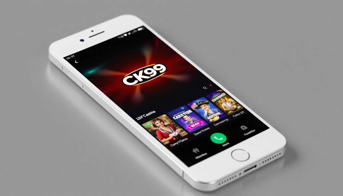 CK999 app on smartphone showing casino games interface, user-friendly design for seamless betting experience.