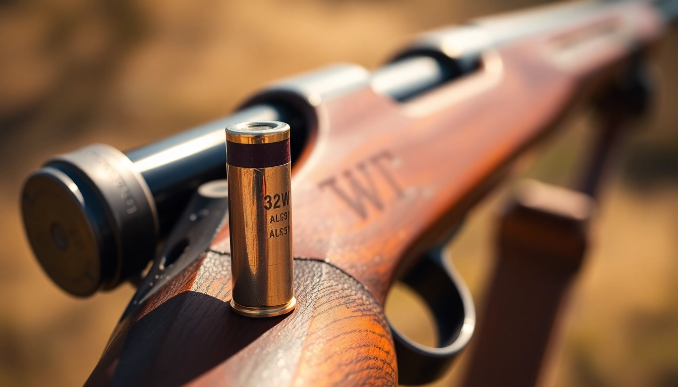 High-quality shot of a 32WIN cartridge and vintage Winchester rifle showcasing craftsmanship and precision for firearm enthusiasts.