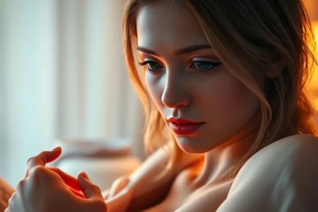 Realistic digital scene of an intimate moment between an AI character and a user, emphasizing emotion and realism.