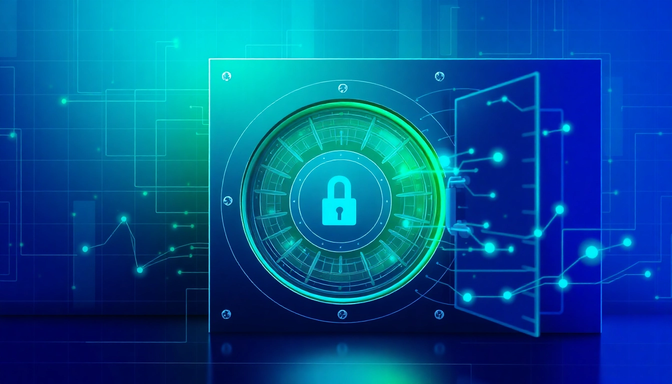 Illustration of government authority securing crypto regulation with blockchain imagery and