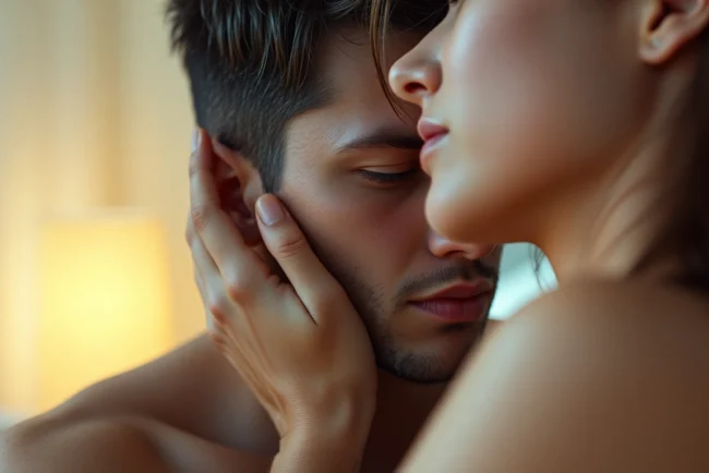 Detailed NSFW AI-generated scene with realistic textures, soft lighting, and an intimate pose, emphasizing emotional connection for accessibility.