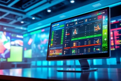 Digital sportsbook and casino platform interface with vibrant colors and energetic design elements