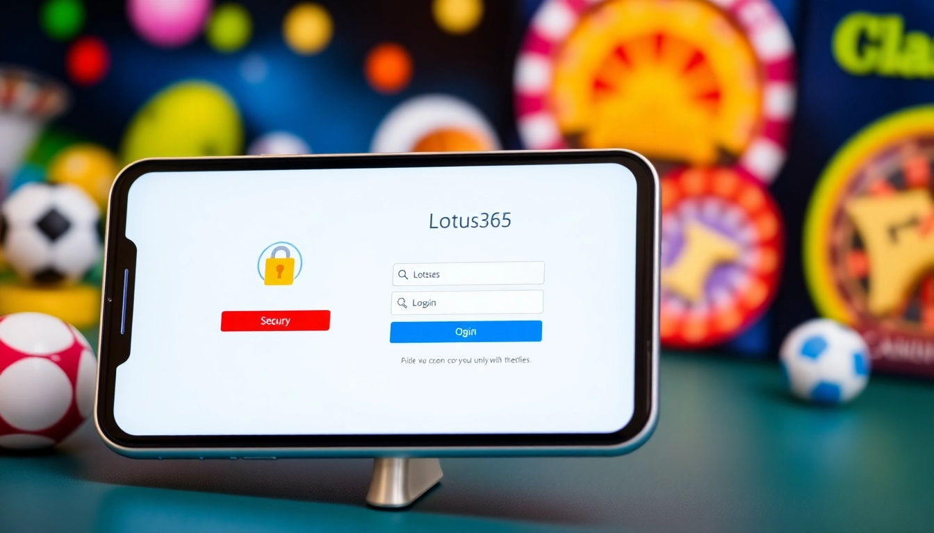 Secure Lotus365 login page on mobile with sports and casino elements, highlighting quick access and safety for Indian users.