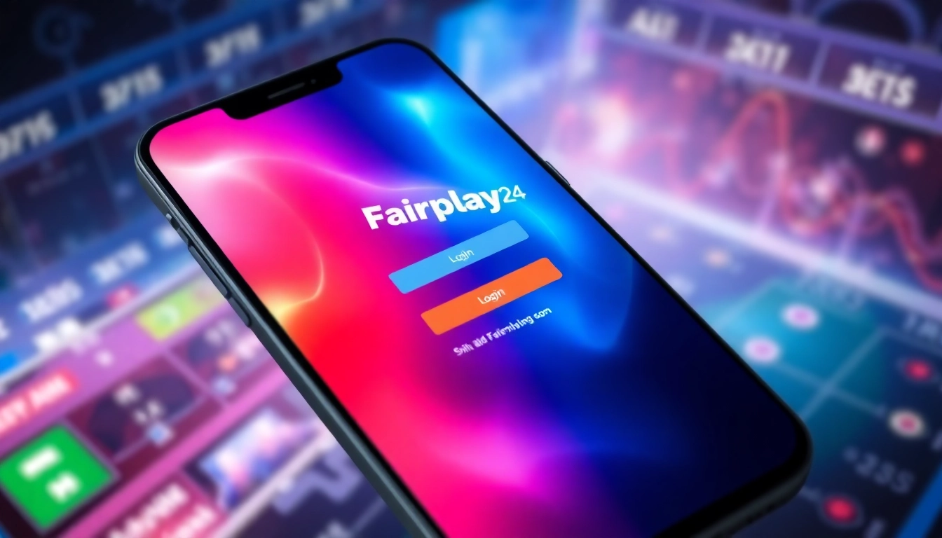 Visual of a secure online betting platform showing Fairplay24 login button for quick access and