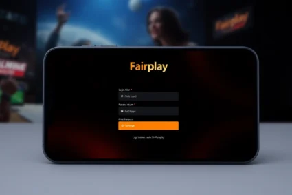 Clear fairplay login screen on mobile with vibrant orange and black colors, inviting users to sign in effortlessly for sports betting and casino games.
