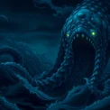Ancient illustration of the kraken revealing a colossal sea monster attacking a ship in deep