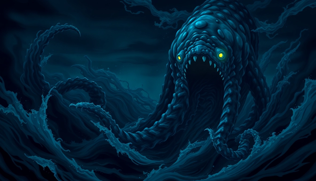 Ancient illustration of the kraken revealing a colossal sea monster attacking a ship in deep