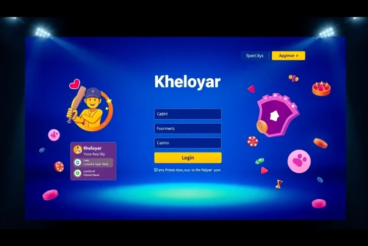 Visually engaging Kheloyar login page showing easy access to sports betting and casino options