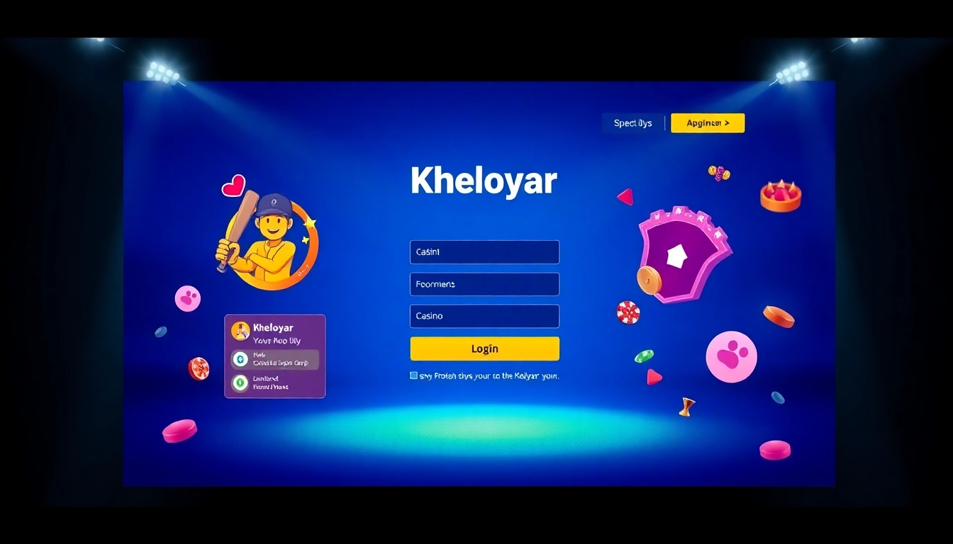 Visually engaging Kheloyar login page showing easy access to sports betting and casino options