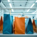 High-quality photo of a torba papierowa in a retail setting, highlighting eco-friendly