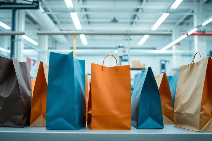 High-quality photo of a torba papierowa in a retail setting, highlighting eco-friendly