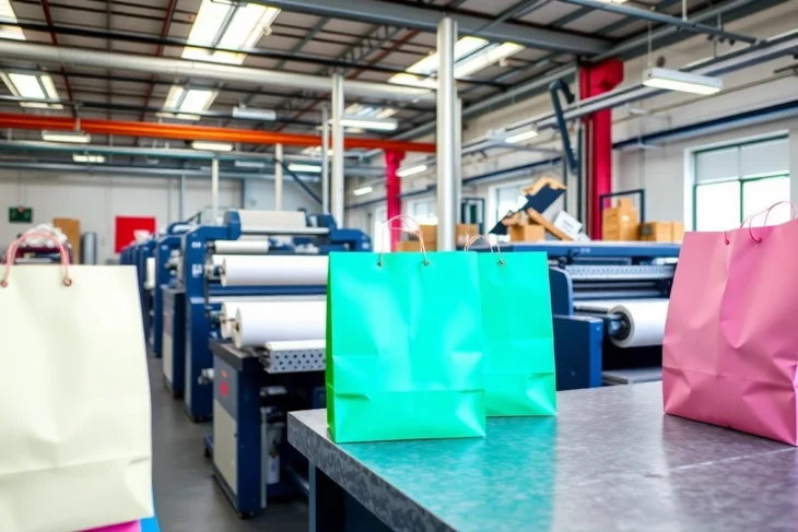 High-quality torba papierowa being printed and assembled in a modern green eco-friendly