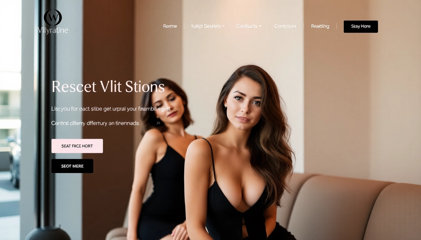 Professional showcase with attractive women in elegant attire emphasizing discretion and quality