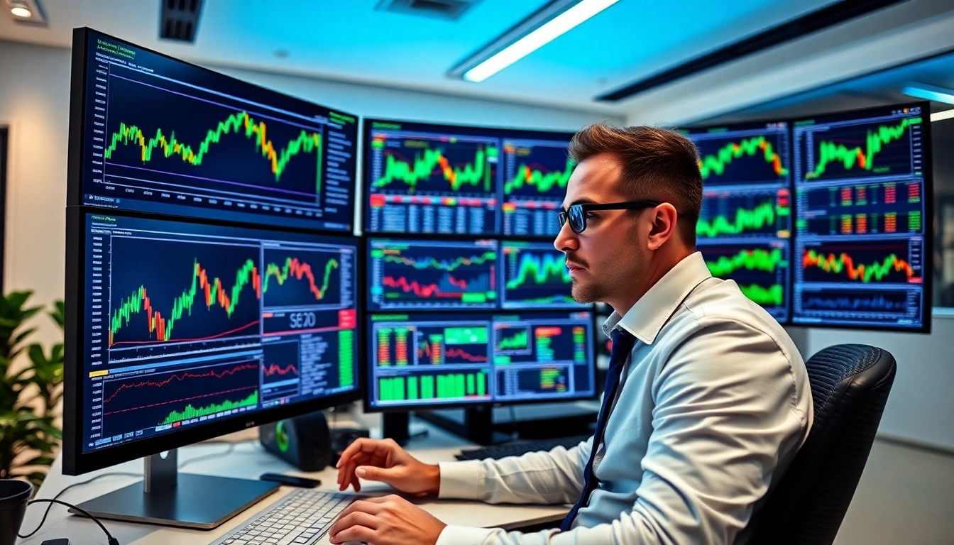 A trader using a UK Trading and Investment Platform to analyze stocks and cryptocurrencies on