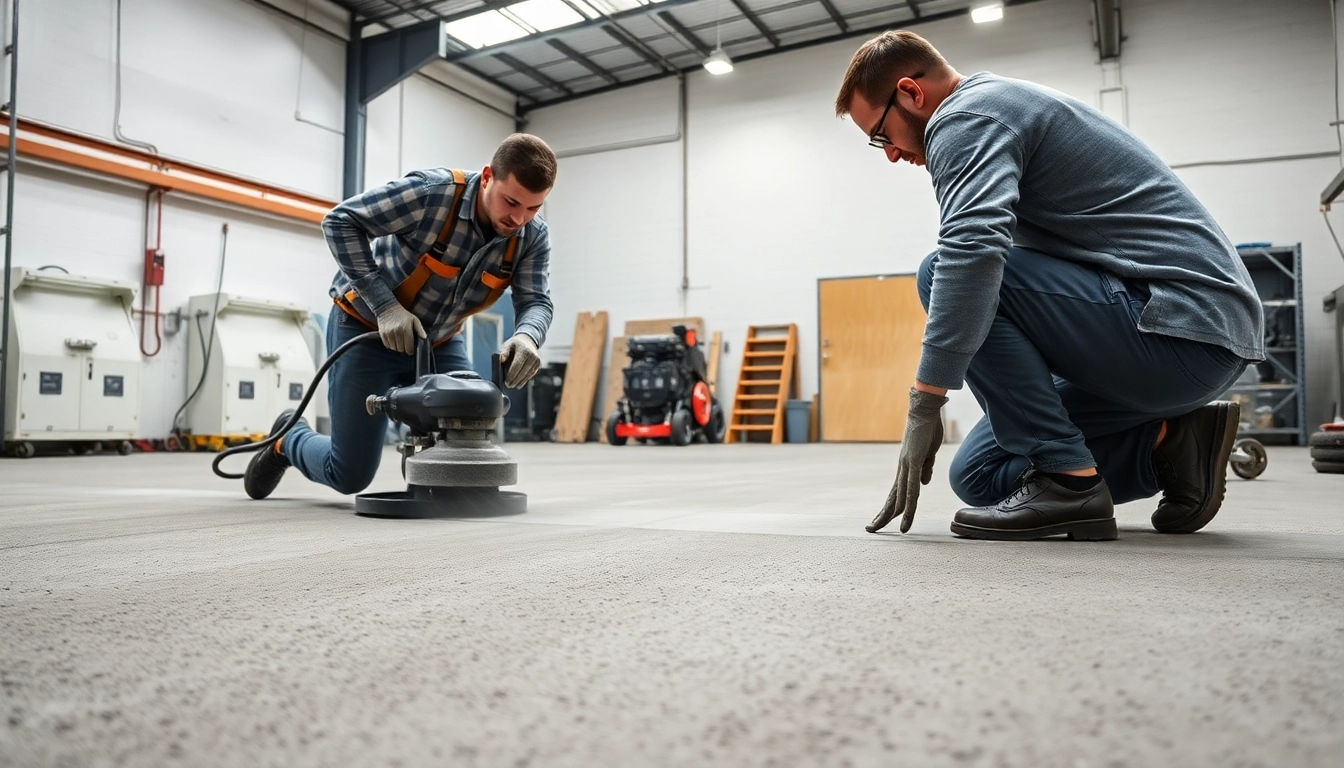 Skilled technicians performing floor preparation in Birmingham to ensure durable, level